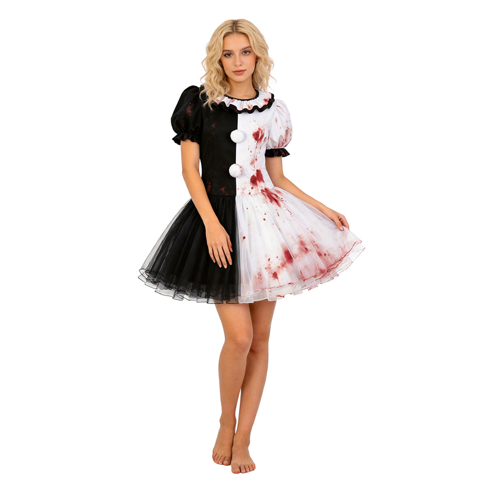 Damen Clown Kleid Terrifier-Cosplay-Kostüm für Halloween, Karneval und Partys