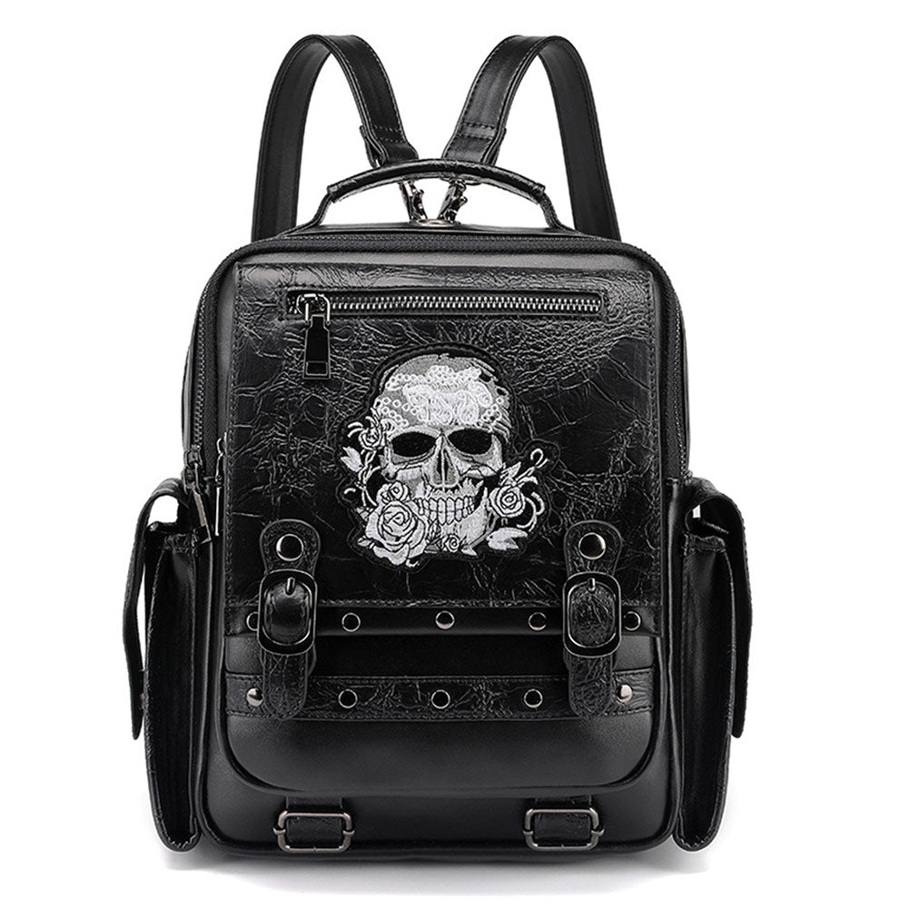Damen Gothic Große Kapazität Rucksack Schädel Kopf bestickt Handheld Rucksack Computer Tasche