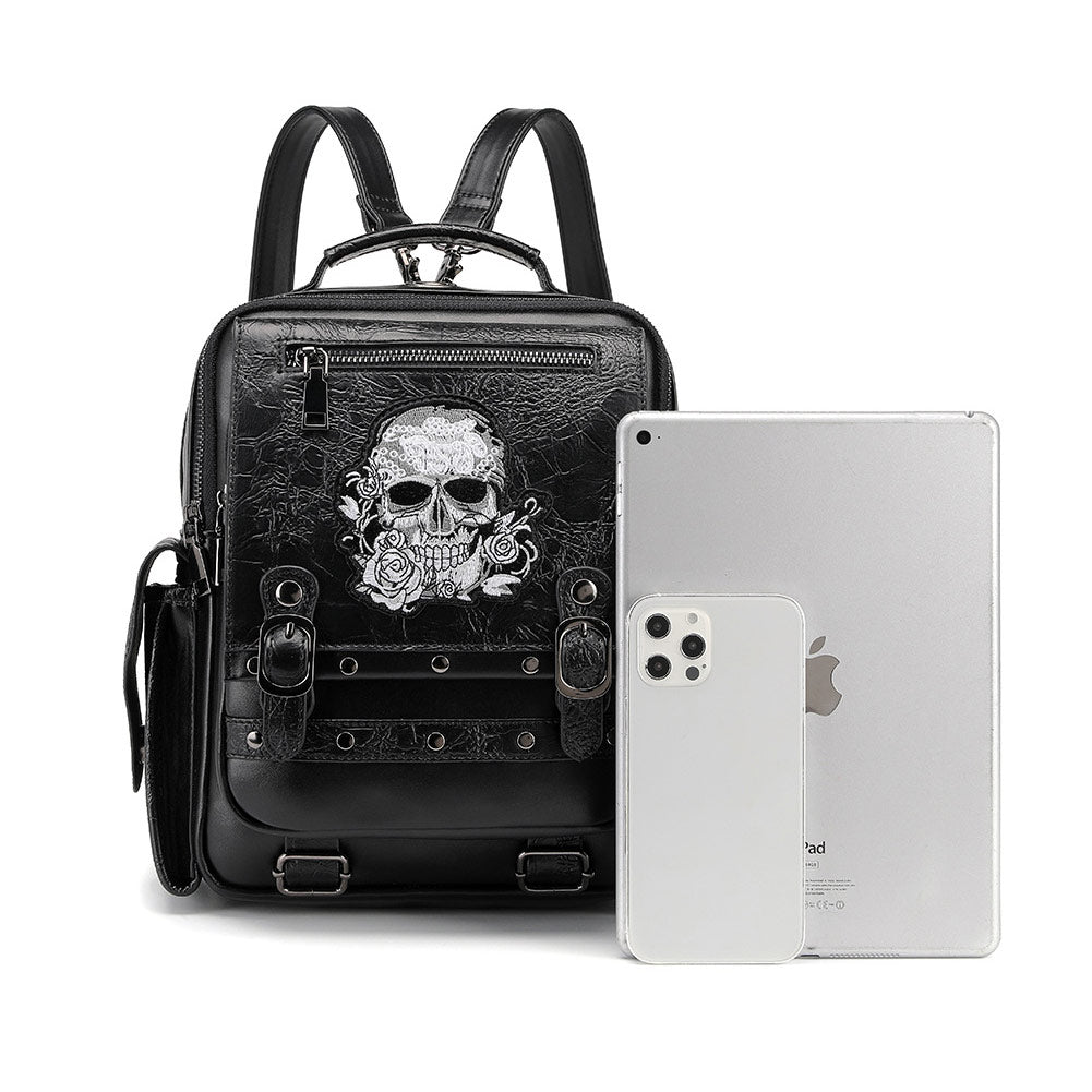 Damen Gothic Große Kapazität Rucksack Schädel Kopf bestickt Handheld Rucksack Computer Tasche