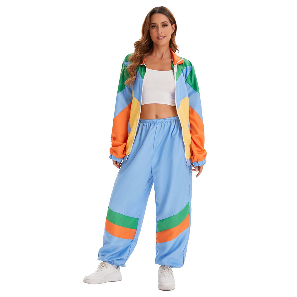 Damen Retro70s Sportmode Hip Hop Tanz Cosplay Kostüm Jacke Mantel Hose Outfits Halloween Karneval Party Anzug