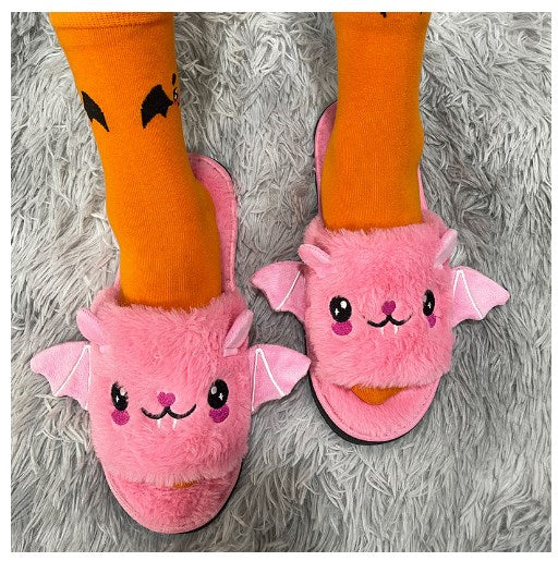 Lila Fledermaus Plüsch flache Hausschuhe Schuhe Halloween Karneval Kostüm Zubehör