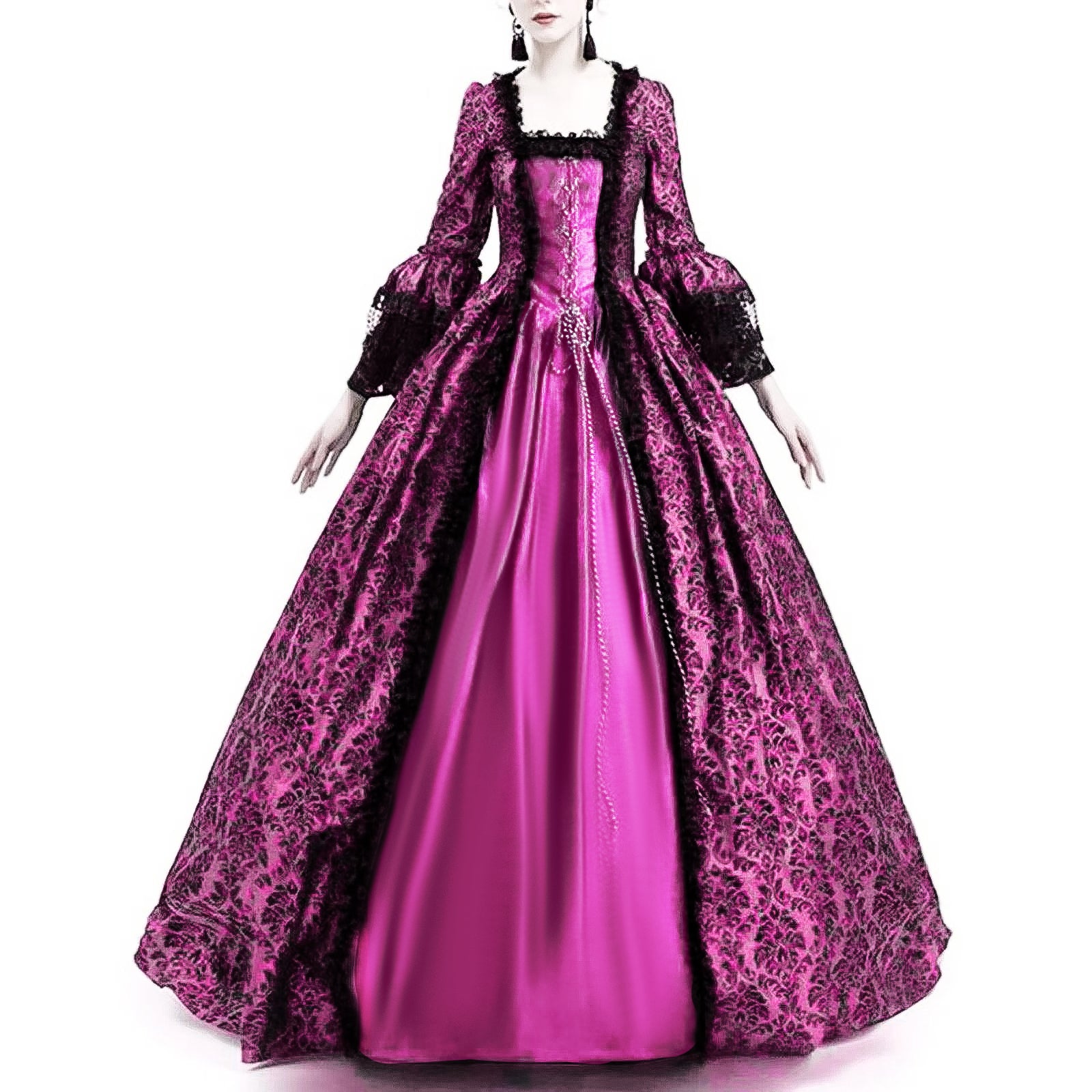 Damen Hofkleider Spitze Patchwork Swing Kleid Vintage Mittelalterliche Renaissance Kleid