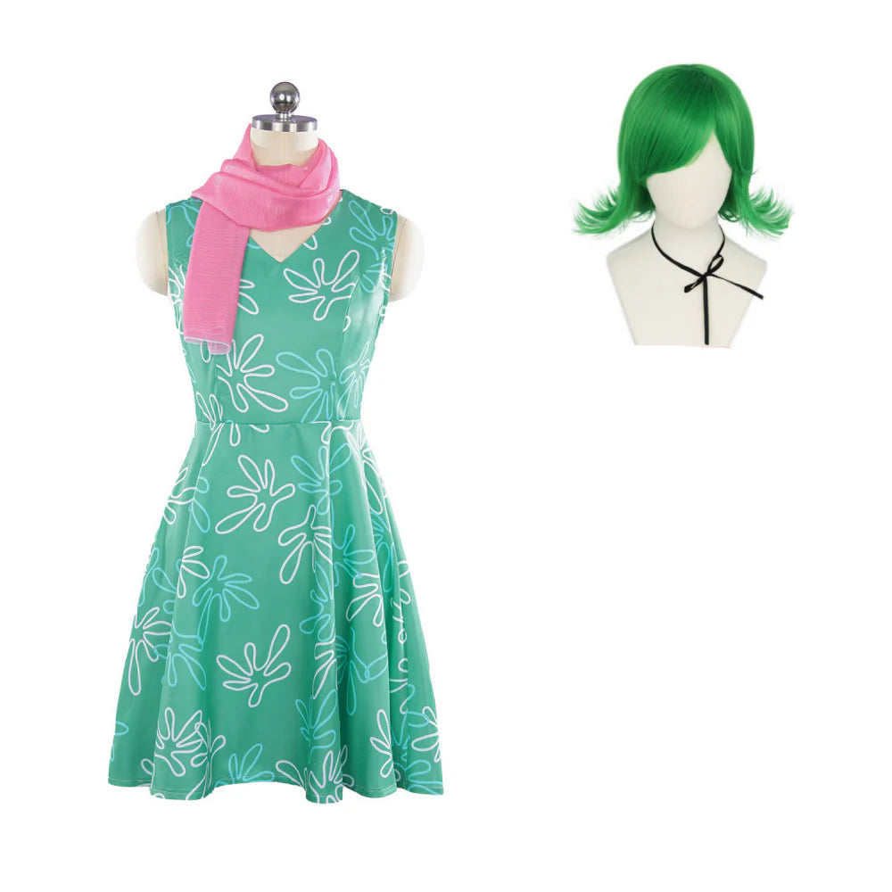 alles steht kopf 2 Kinder Mädchen Kleid Inside Out -Disgust Cosplay Kostüm Outfits Halloween Karneval Anzug