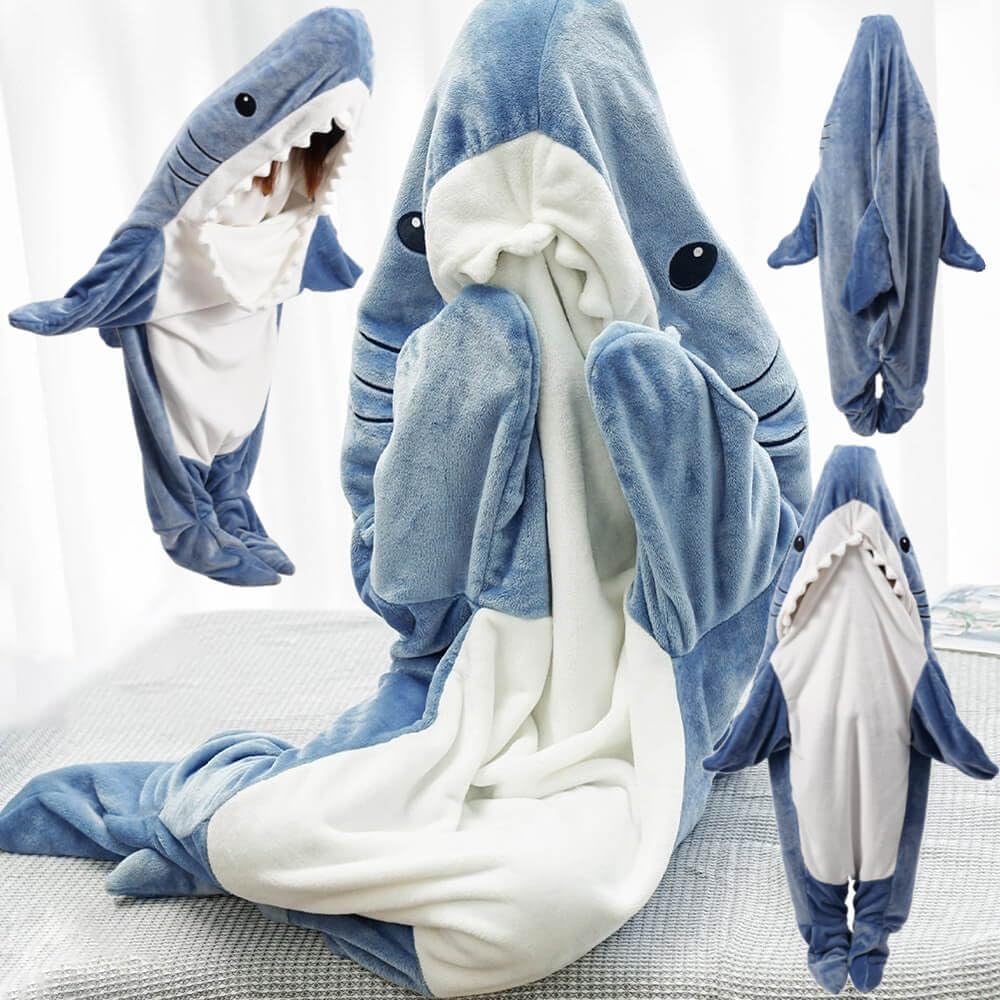 Hai-Decke Hoodie Erwachsene, tragbare Hai-Decke, Hai-Schlafsack, weicher kuscheliger warmer Flanell-Hoodie, Hai-Decke Onesie