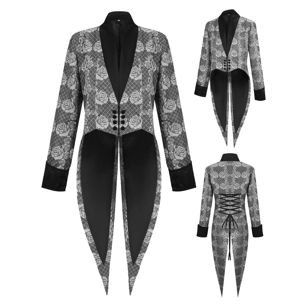 Herren Cosplay Kostüm Halloween Karneval Party Anzug Mittelalter Retro Punk Mantel Frack