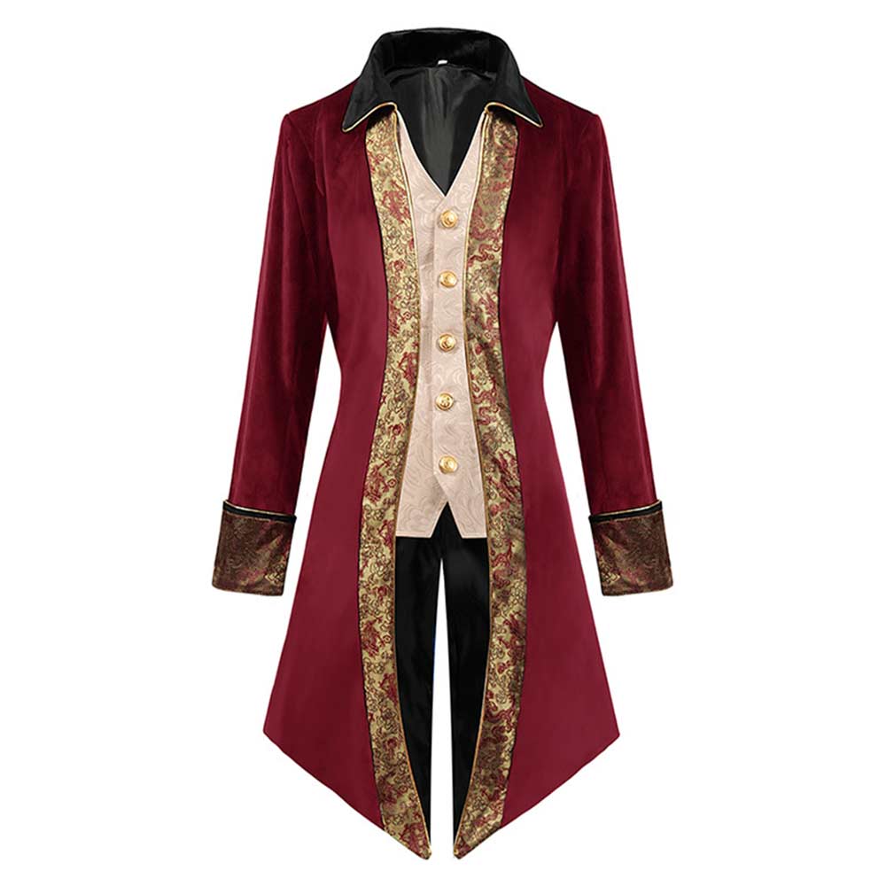 Herren Cosplay Kostüm Halloween Karneval Party Anzug Weinrot Steampunk Mittelalterliche Jacke Gothic Viktorianischer Mantel