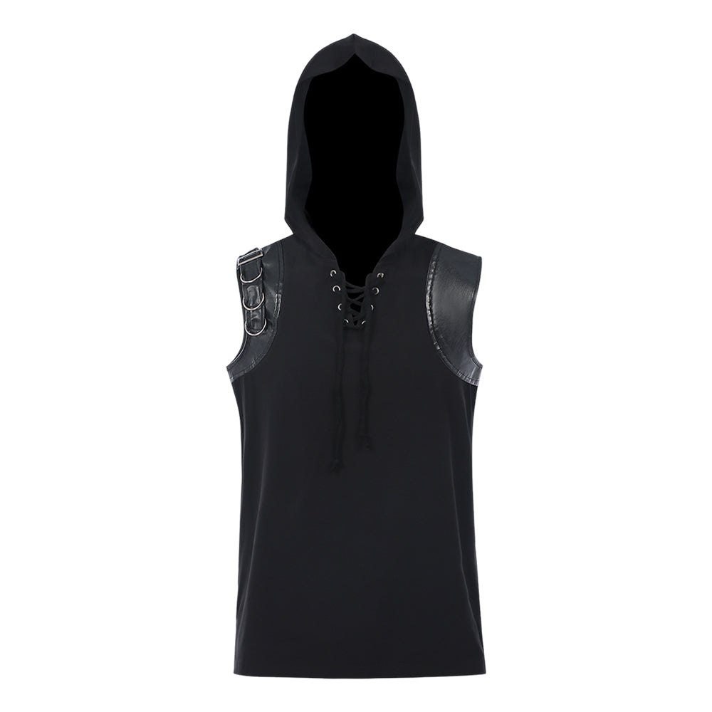 Herren Cyberpunk Gothic Samurai Hosenrock-Set – Schwarz, Steampunk Darkwear mit Riemen