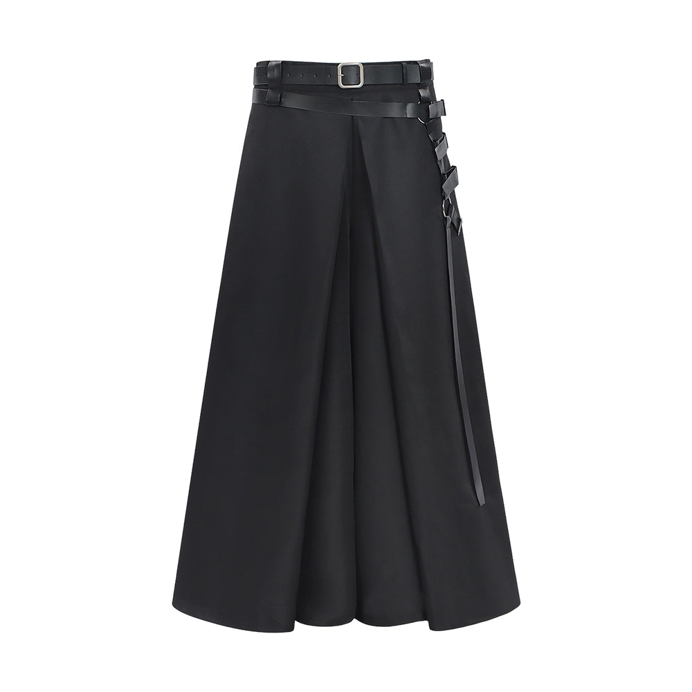 Herren Cyberpunk Gothic Samurai Hosenrock-Set – Schwarz, Steampunk Darkwear mit Riemen