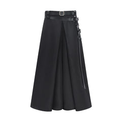 Herren Cyberpunk Gothic Samurai Hosenrock-Set – Schwarz, Steampunk Darkwear mit Riemen