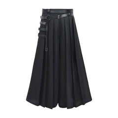 Herren Cyberpunk Gothic Samurai Hosenrock-Set – Schwarz, Steampunk Darkwear mit Riemen
