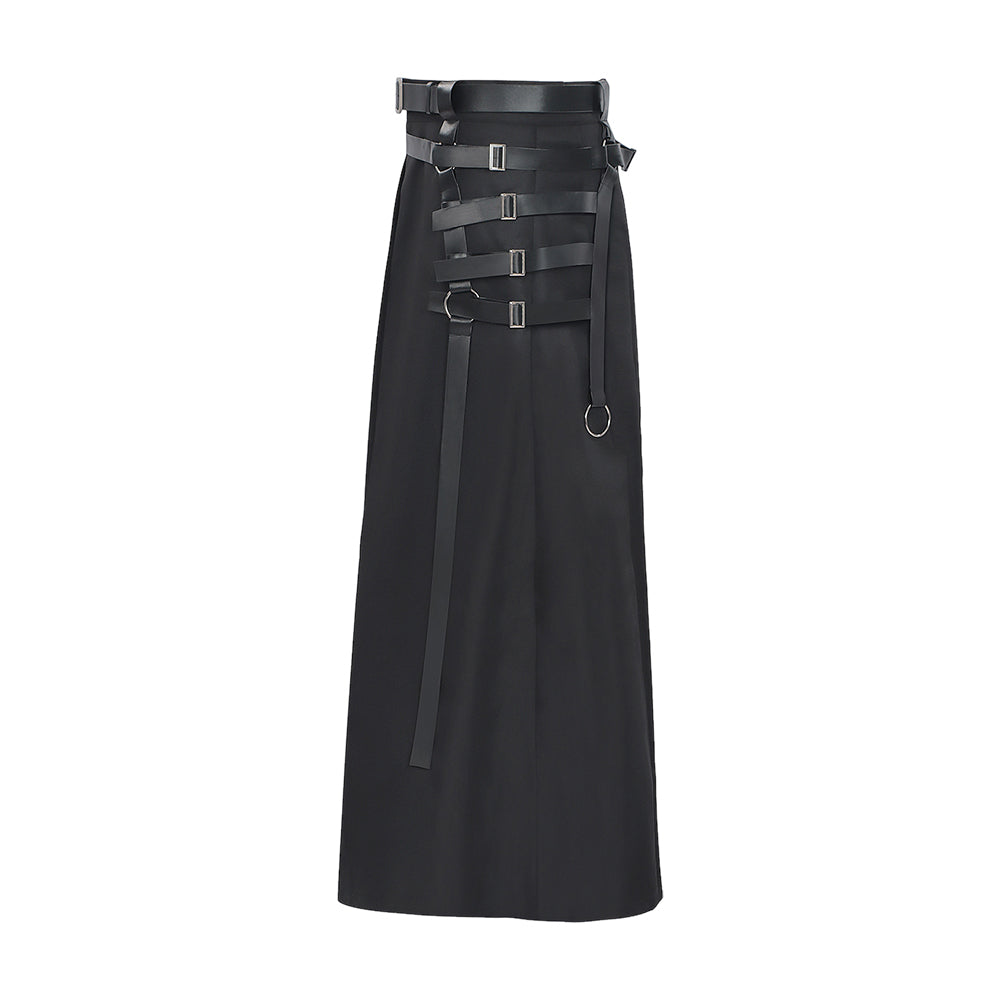 Herren Cyberpunk Gothic Samurai Hosenrock-Set – Schwarz, Steampunk Darkwear mit Riemen