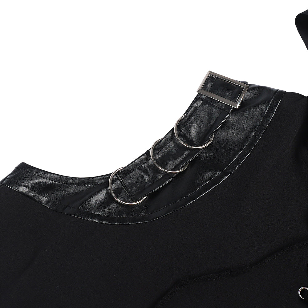 Herren Cyberpunk Gothic Samurai Hosenrock-Set – Schwarz, Steampunk Darkwear mit Riemen