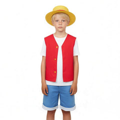 One piece Kinder Luffy Cosplay Kostüm mit Mantel und Hose für Halloween Karneval und Partys