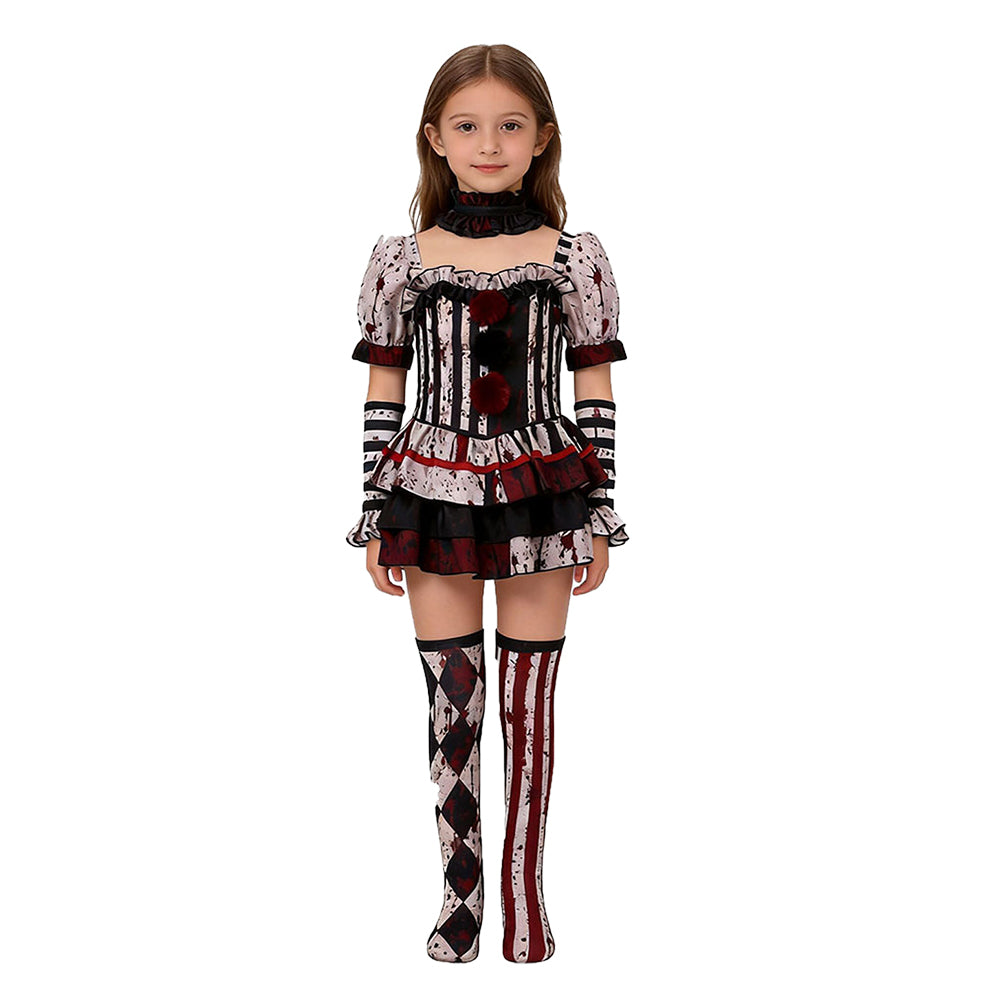 Kinder Mädchen Art the Clown Kostüm Set Terrifier Halloween Karenval Outfit