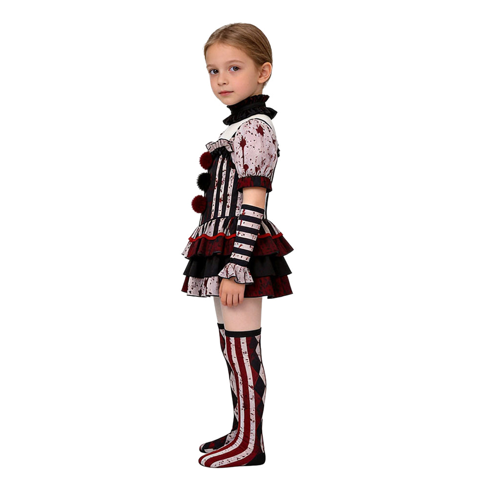 Kinder Mädchen Art the Clown Kostüm Set Terrifier Halloween Karenval Outfit