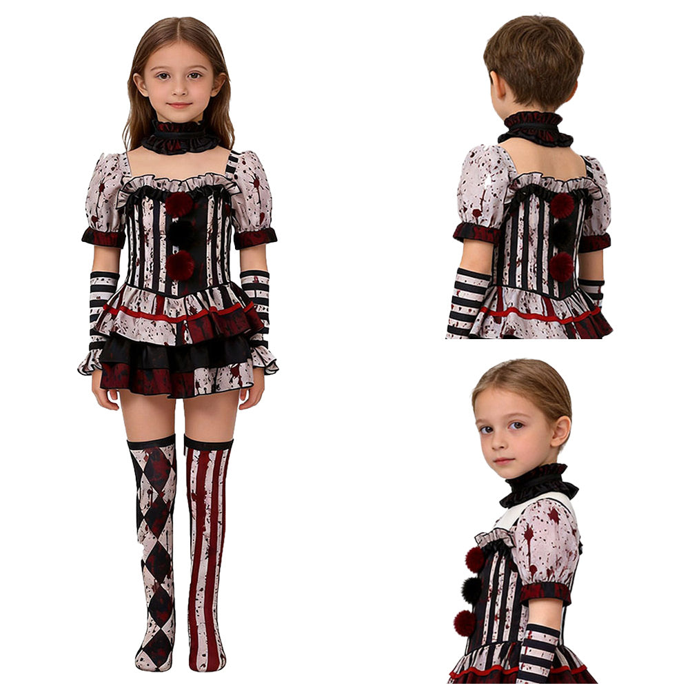 Kinder Mädchen Art the Clown Kostüm Set Terrifier Halloween Karenval Outfit