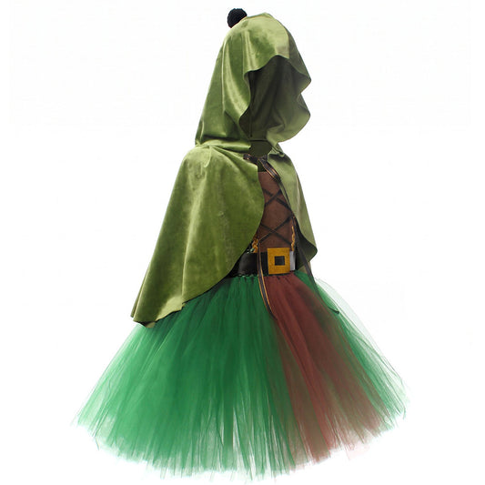 Kinder Mädchen Bogenschützin Kleid Kostüm für Halloween, Karneval oder Party – mittelalterlicher Waldjäger-Cosplay-Anzug