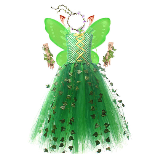 Kinder Mädchen Grün Kleid Poison Ivy Cosplay-Kostüm für Halloween, Karneval und Partys
