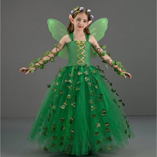 Kinder Mädchen Grün Kleid Poison Ivy Cosplay-Kostüm für Halloween, Karneval und Partys