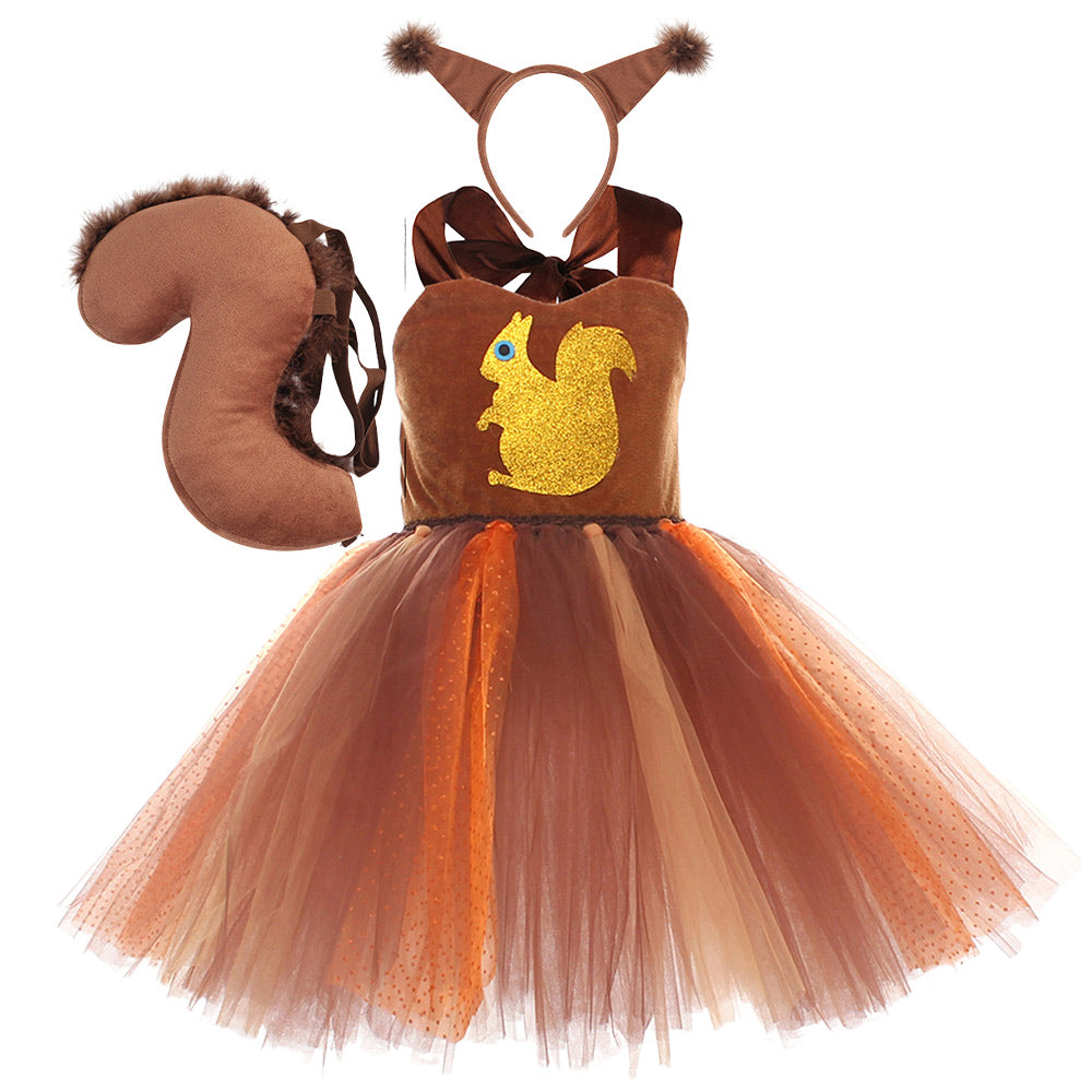 Kinder Mädchen Kleid Eichhörnchen Cosplay Kostüm Halloween Karneval Party Anzug