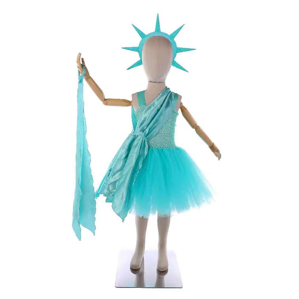 Kinder Mädchen Kleid Göttin der Freiheit Cosplay Kostüm Outfits Halloween Karneval Anzug  ﻿