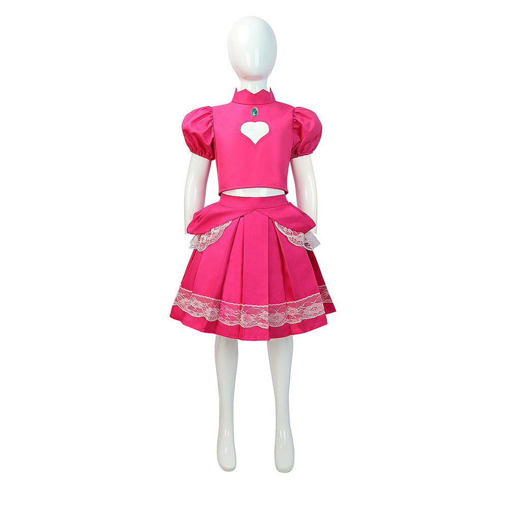 Kinder Mädchen Kleid Super Mario Prinzessin Peach Cosplay-Kostüm Halloween Karneval und Partys