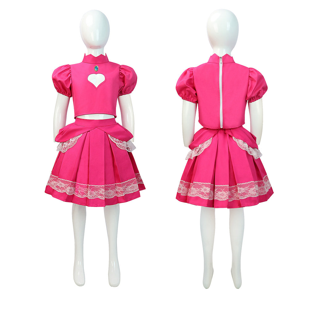 Kinder Mädchen Kleid Super Mario Prinzessin Peach Cosplay-Kostüm Halloween Karneval und Partys