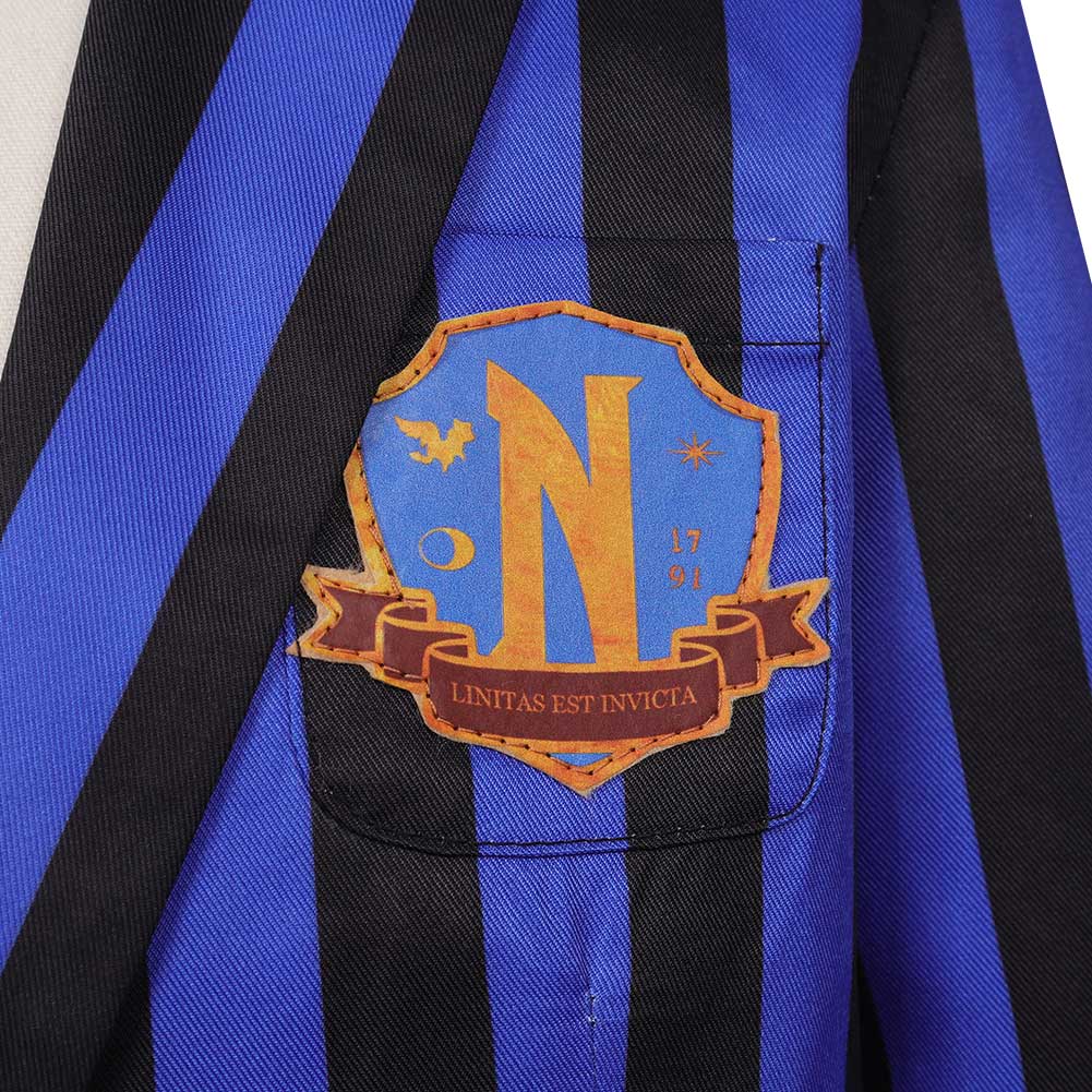 Kinder Mädchen Kostüm Mittwoch Addams in blauer Schuluniform Halloween Cosplay Outfit mit Rock