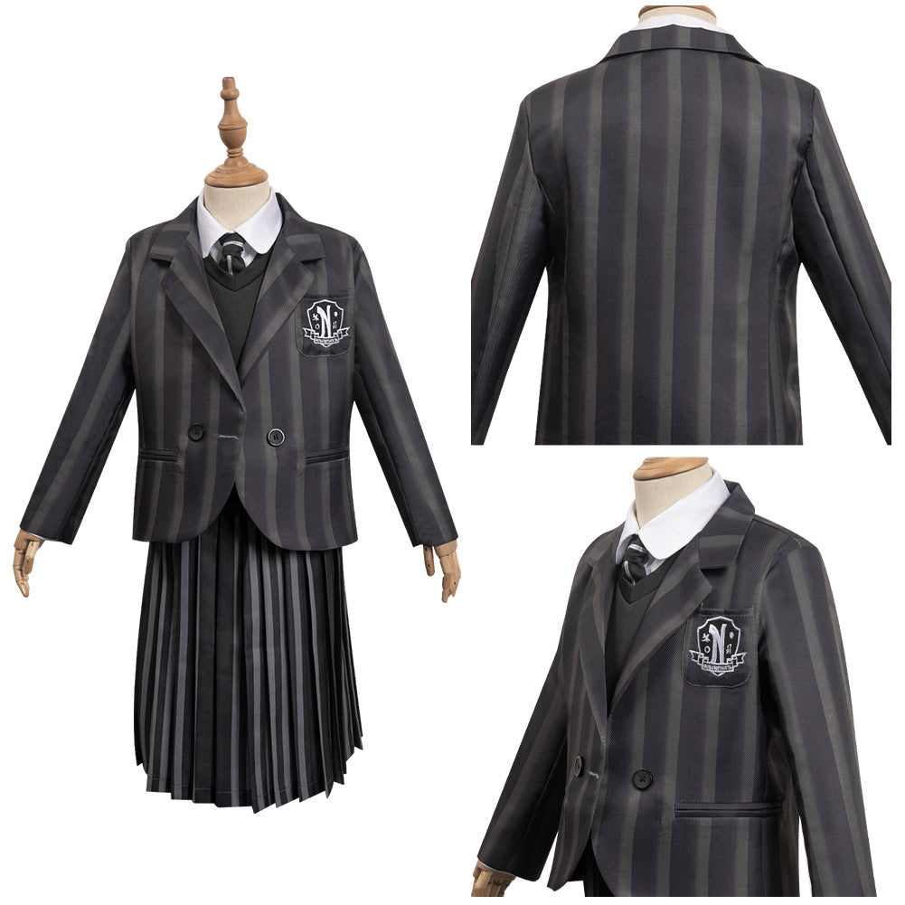 Kinder Mädchen Mittwoch Schuluniform Kostüm Addams Halloween Cosplay Outfit