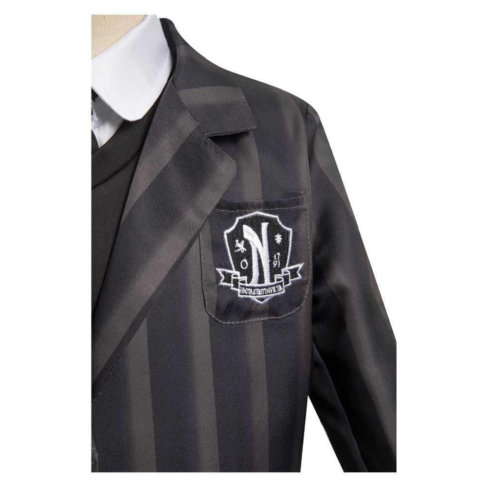 Kinder Mädchen Mittwoch Schuluniform Kostüm Addams Halloween Cosplay Outfit