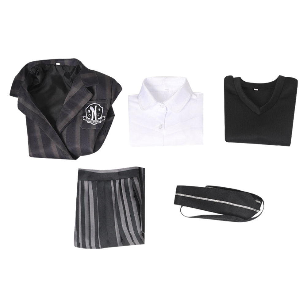 Kinder Mädchen Mittwoch Schuluniform Kostüm Addams Halloween Cosplay Outfit