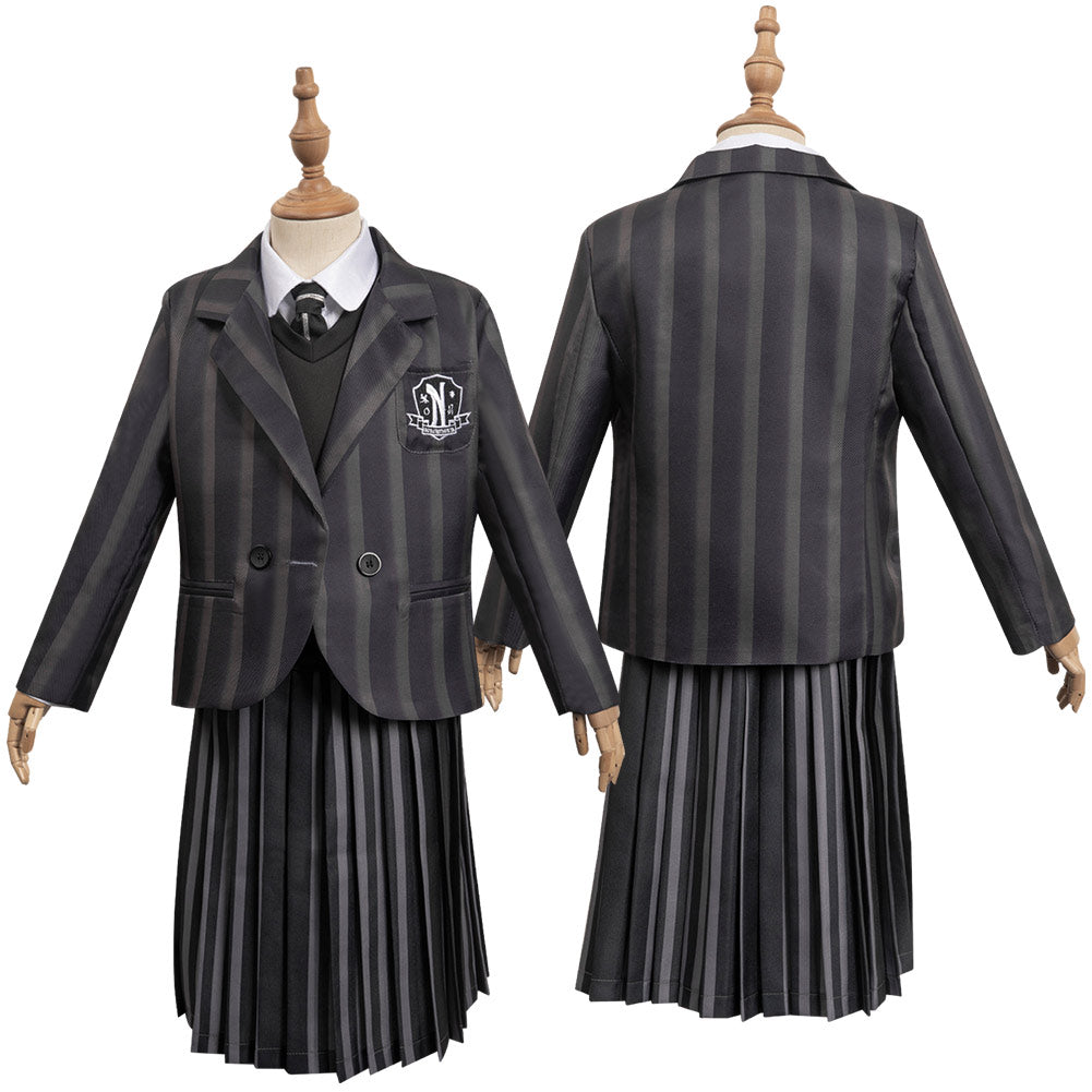 Kinder Mädchen Mittwoch Schuluniform Kostüm Addams Halloween Cosplay Outfit