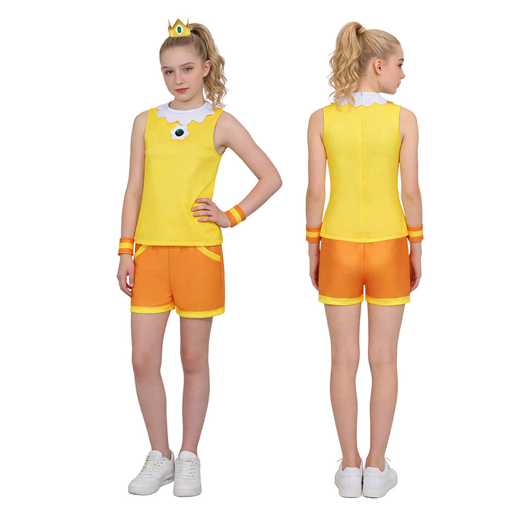 Kinder Mädchen Super Mario Prinzessin Daisy Cosplay-Kostüm für Halloween Karneval Partys