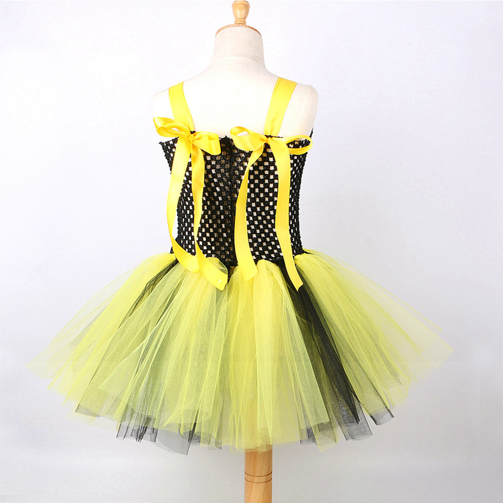 Kinder Mädchen TUTU Kleid Bienenflügel Set Mesh  Rock Cosplay Kostüm Outfits Halloween Karneval Anzug