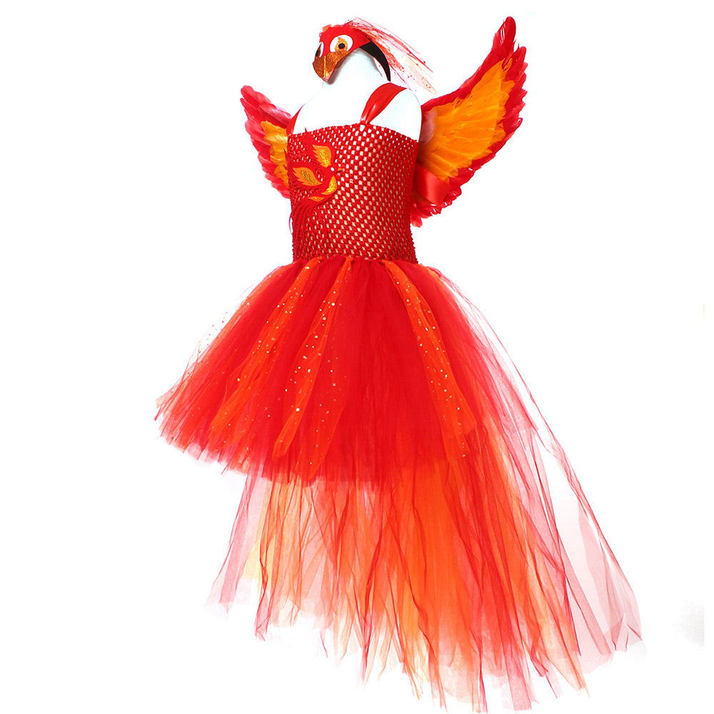 Kinder Mädchen tutu Kleid Feuer Phoenix Cosplay Mesh Rock Cosplay Kostüm Halloween Karneval Party Anzug
