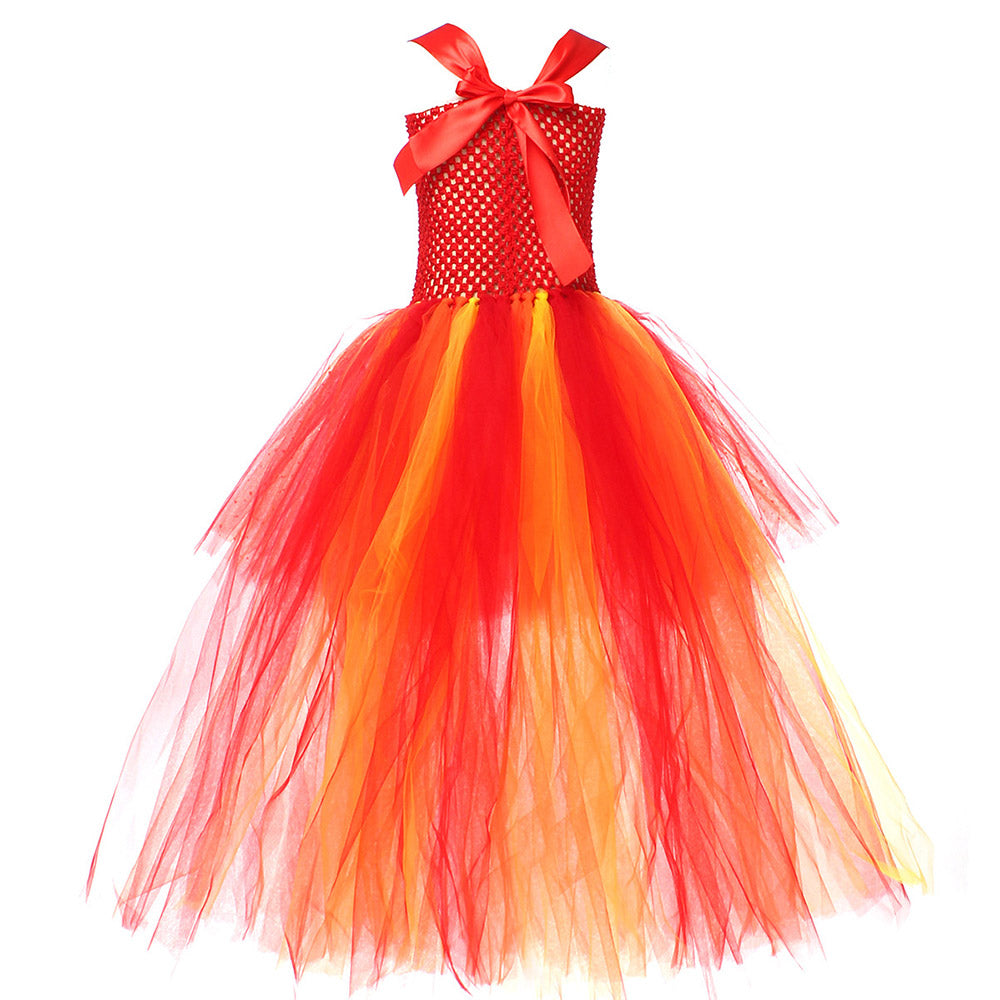 Kinder Mädchen tutu Kleid Feuer Phoenix Cosplay Mesh Rock Cosplay Kostüm Halloween Karneval Party Anzug