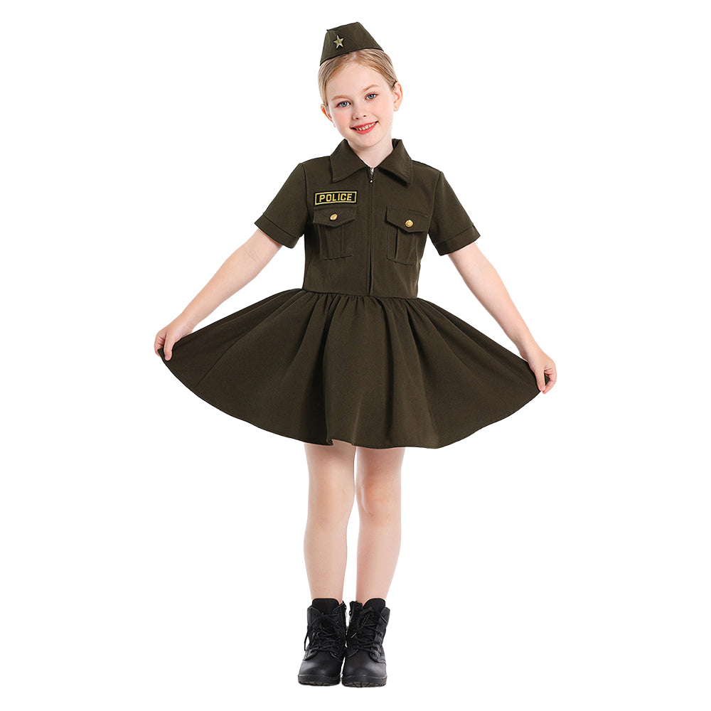Kinder Mädchen Zweite Weltkrieg Cosplay Kostüm Halloween Karneval Party Anzug Polizisten und Soldaten