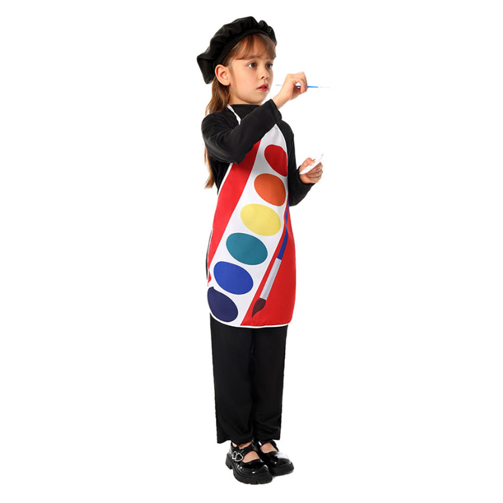 Kinder Maler Farbpalette Schürze Hut Cosplay Kostüm Outfits Halloween Karneval Anzug
