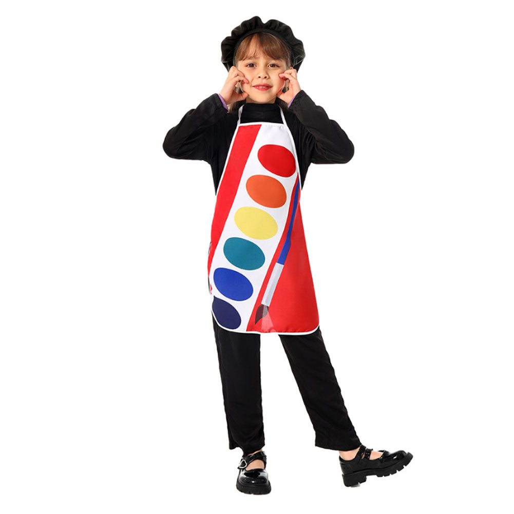 Kinder Maler Farbpalette Schürze Hut Cosplay Kostüm Outfits Halloween Karneval Anzug