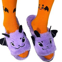 Lila Fledermaus Plüsch flache Hausschuhe Schuhe Halloween Karneval Kostüm Zubehör