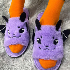 Lila Fledermaus Plüsch flache Hausschuhe Schuhe Halloween Karneval Kostüm Zubehör