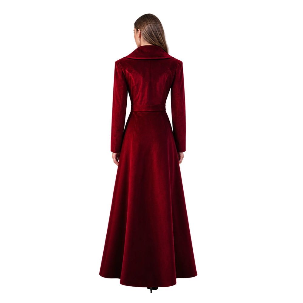 Mittelalter rot Kostüm Samt Trenchcoat Damen Halloween Karneval Cosplay Outfit