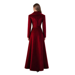 Mittelalter rot Kostüm Samt Trenchcoat Damen Halloween Karneval Cosplay Outfit