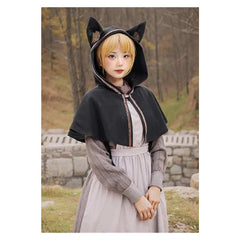 Mittelalterlicher Katzenohren schwarz Umhang – Komplett Halloween Karneval Kostüm für Rollenspiele & Fasching Veranstaltungen
