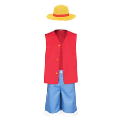 One piece Kinder Luffy Cosplay Kostüm mit Mantel und Hose für Halloween Karneval und Partys