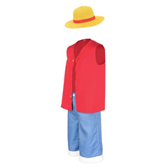 One piece Kinder Luffy Cosplay Kostüm mit Mantel und Hose für Halloween Karneval und Partys
