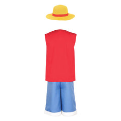 One piece Kinder Luffy Cosplay Kostüm mit Mantel und Hose für Halloween Karneval und Partys