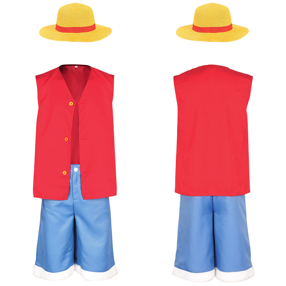 One piece Kinder Luffy Cosplay Kostüm mit Mantel und Hose für Halloween Karneval und Partys