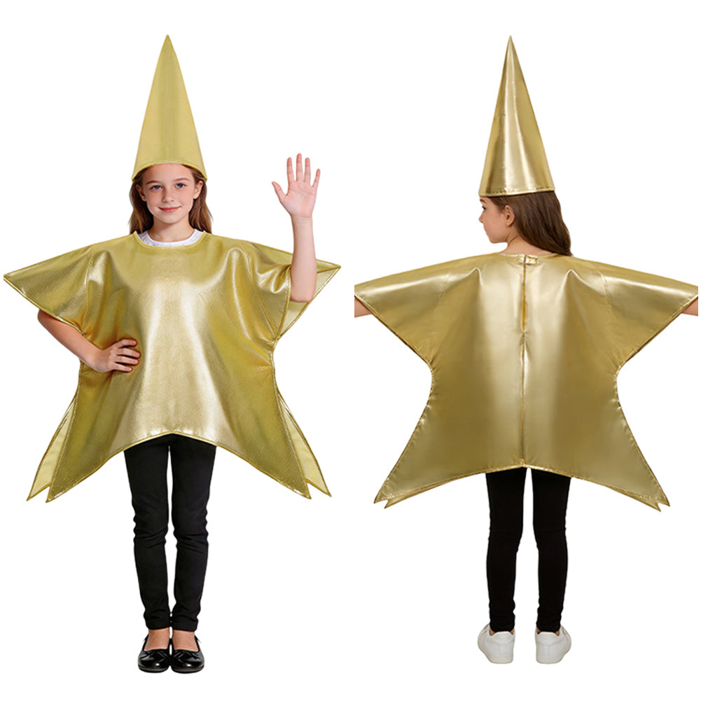 Schaum Kostüm 3–8 Jahre Goldener Fünfzackiger Sternanzug für Jungen & Mädchen Bühnenkostüm, Karneval, Festival Xmas Kinderstar