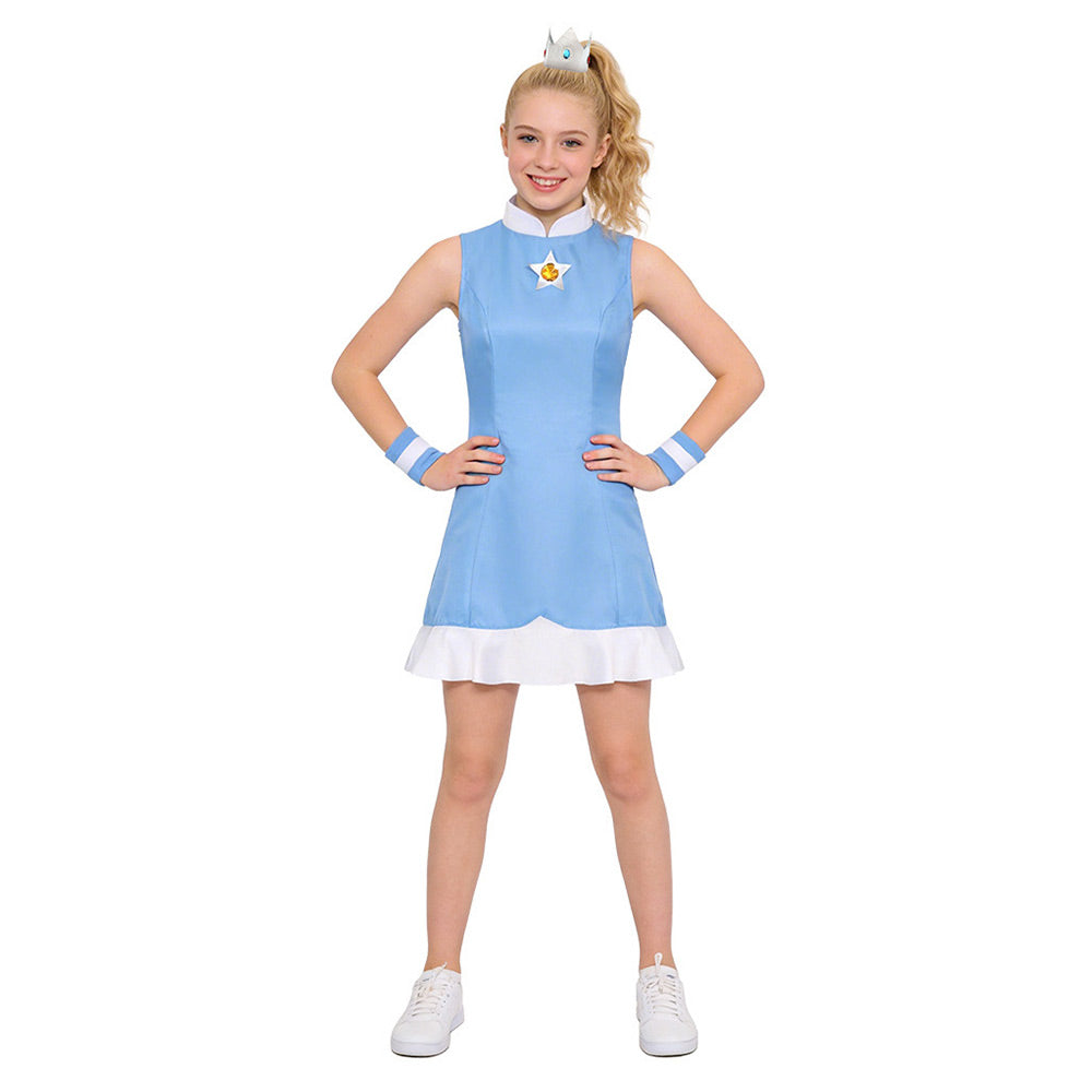 Super Mario Kinder Mädchen blau Kleid Rosalina Cosplay-Kostüm für Halloween, Karneval oder Partys